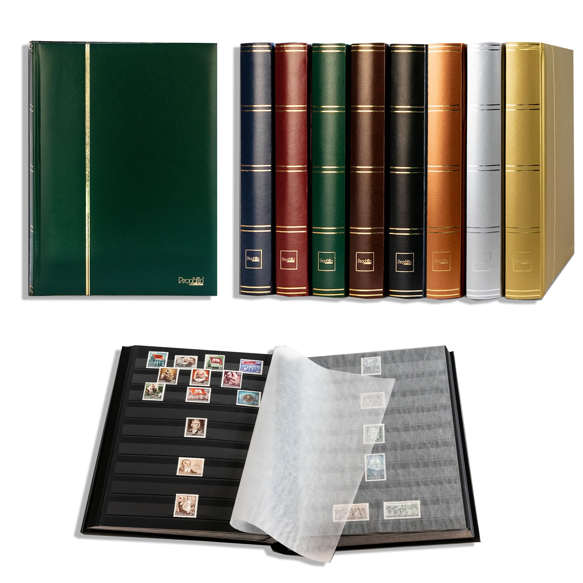 Prophila Leuchtturm Album di Bollo (Nuovo) 60 Pagine in Nero, Copertina Verde