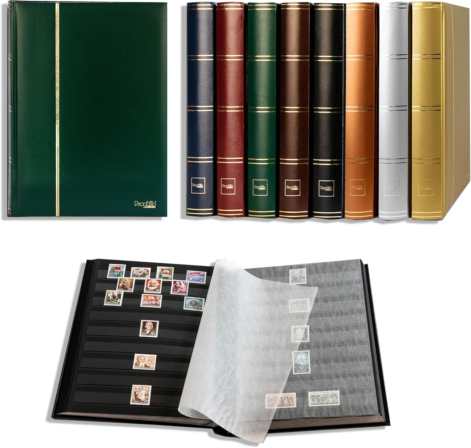 Prophila Leuchtturm Album di Bollo (Nuovo) 60 Pagine in Nero, Copertina Verde - immagine 1