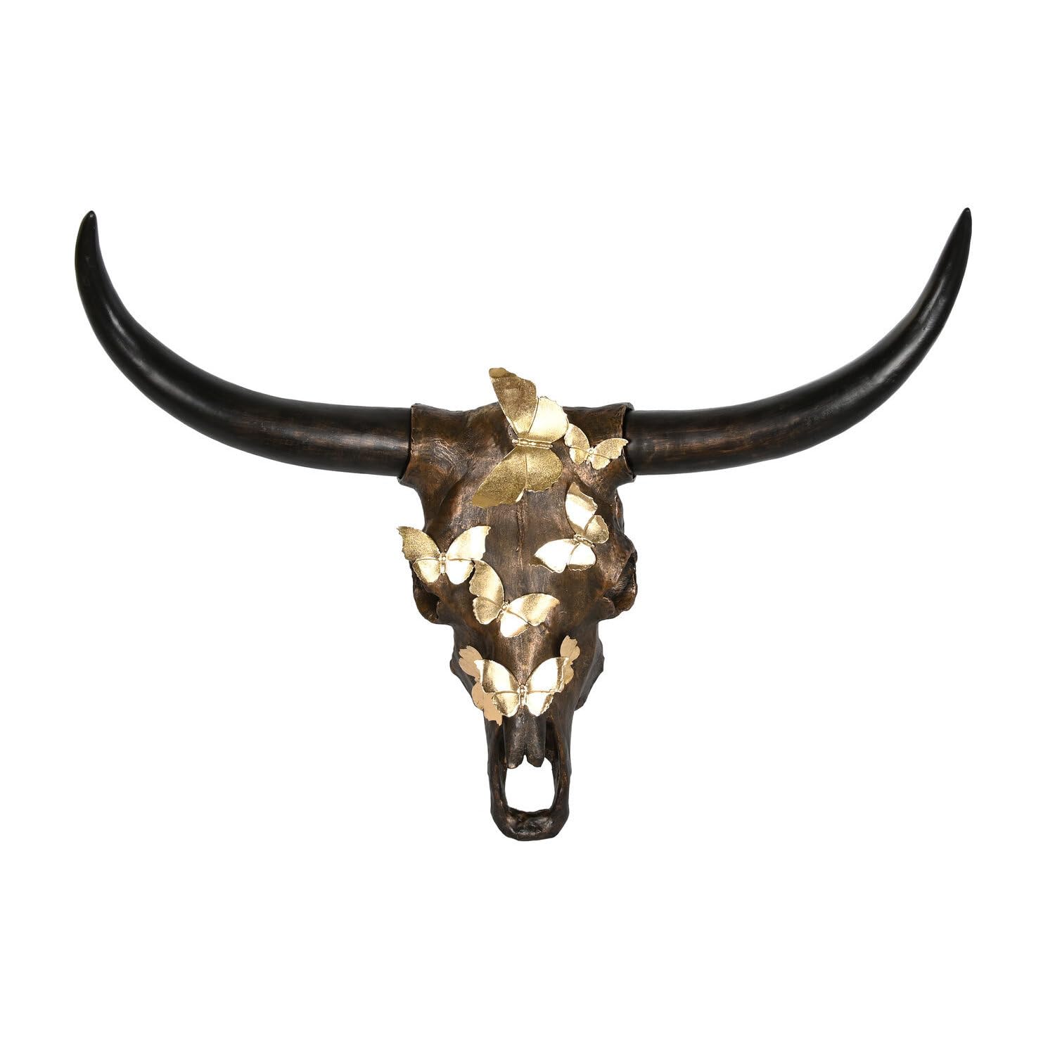 DECORACION PARED RESINA 93X25X68 BUEY MARIPOSAS