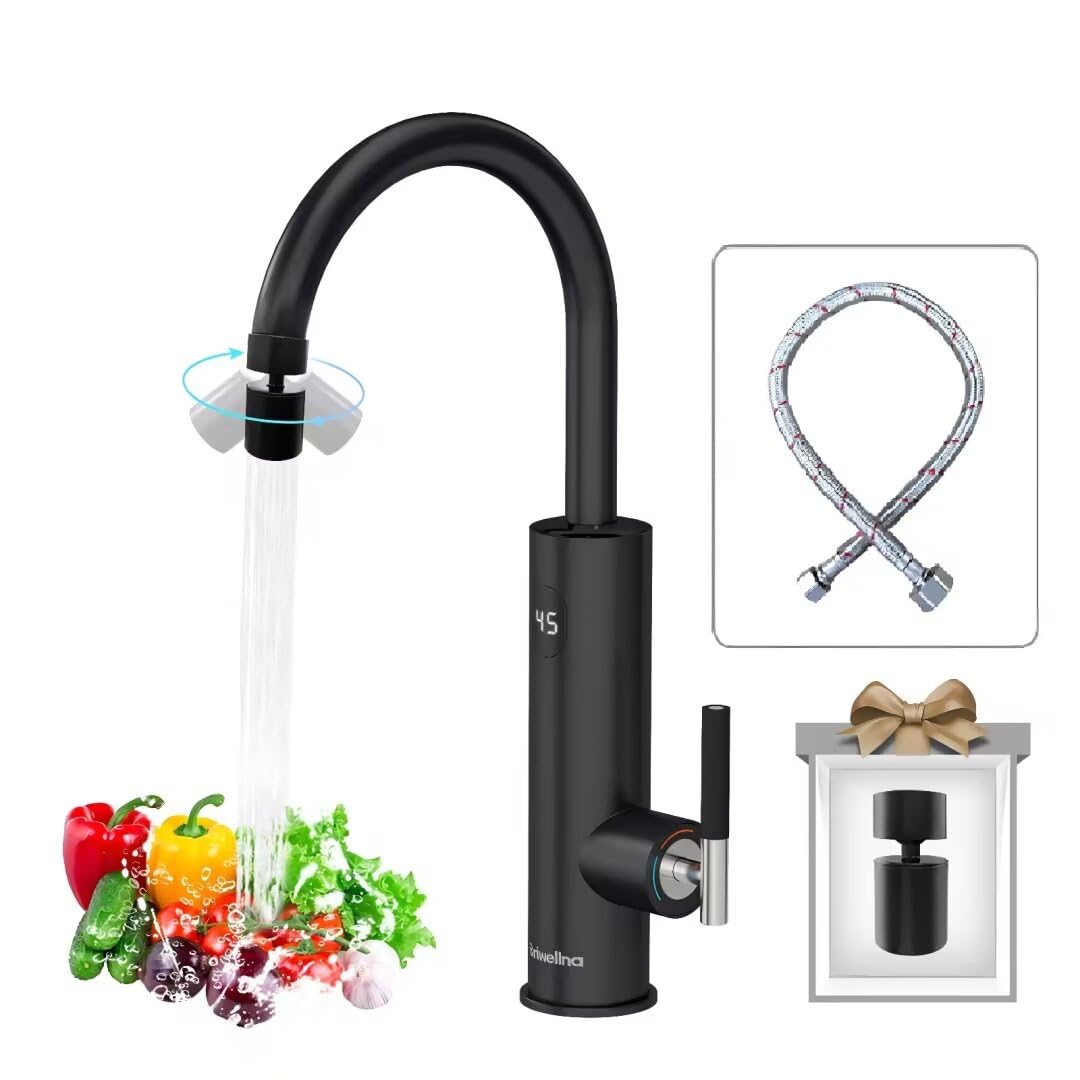 Briwellna Rubinetto Elettrico 220V con Scaldabagno, Nero