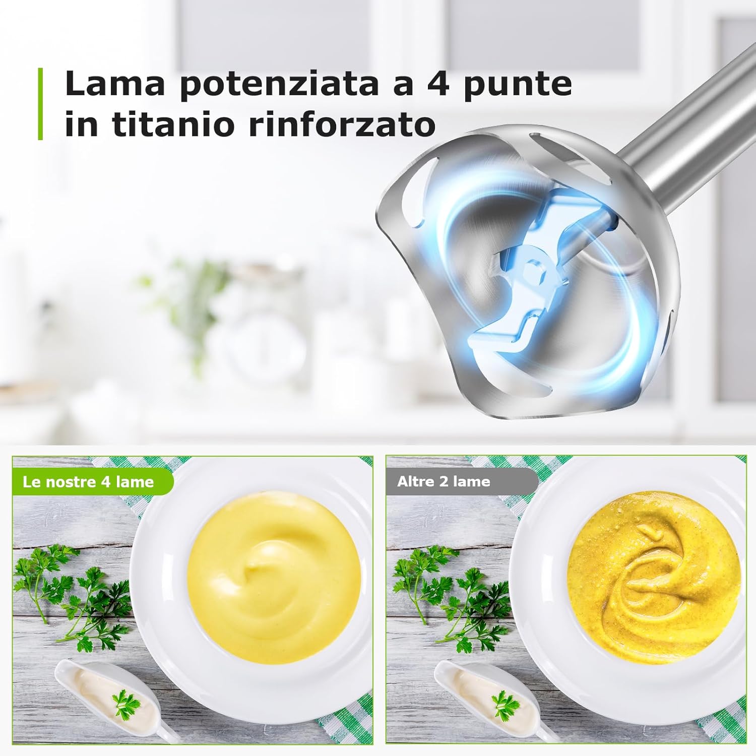 Bonsenkitchen Frullatore a Immersione 1000W, Nero - immagine 6