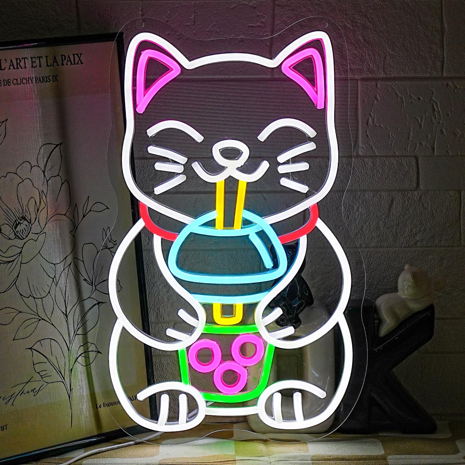 Lmsignly Insegna Neon LED Gatto Boba Tee Dimmerabile