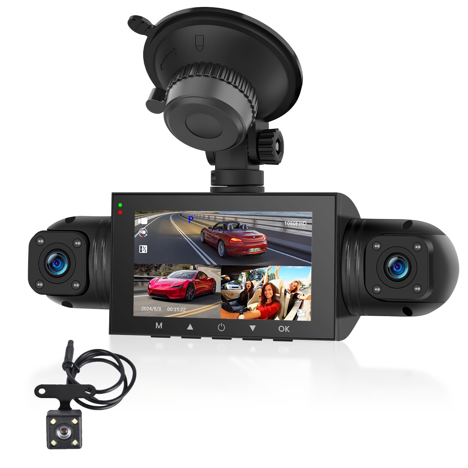Podofo Dashcam 360 Gradi HD 1080P 4 Canali