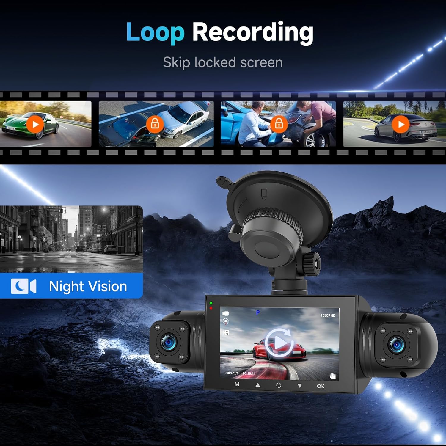 Podofo Dashcam 360 Gradi HD 1080P 4 Canali - immagine 5