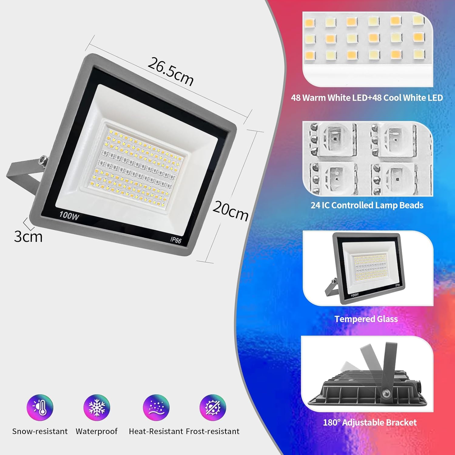 Faretto LED RGB Esterno Smart 100W IP66 - immagine 7