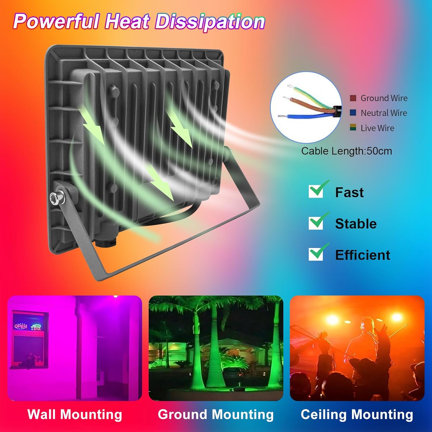 Faretto LED RGB Esterno Smart 100W IP66 - immagine 8