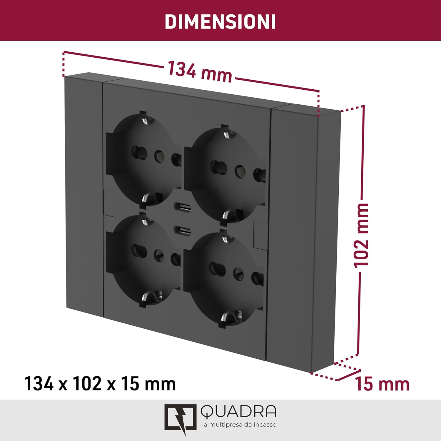 Electraline 22117 Multipresa da Incasso 4 Posti P40 + 2 USB-C - immagine 5