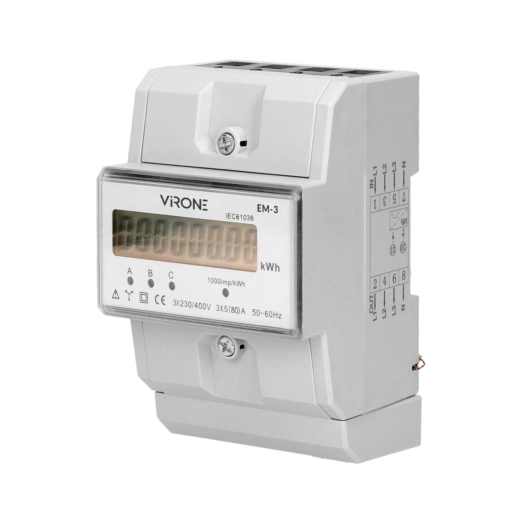 Virone EM-3 Contatore Energia Elettrica Digitale Trifase 80A