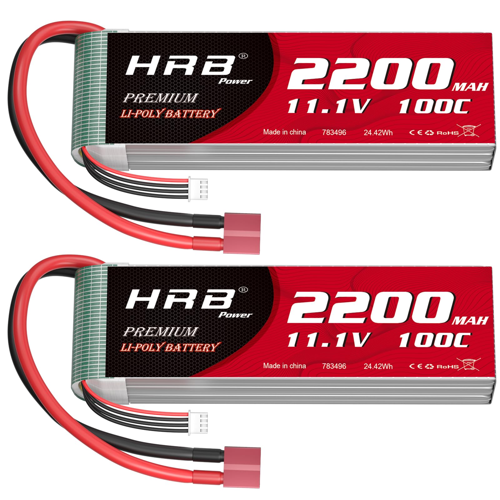 HRB 2PCS Batteria Lipo 11.1V 2200mAh 3S 100C