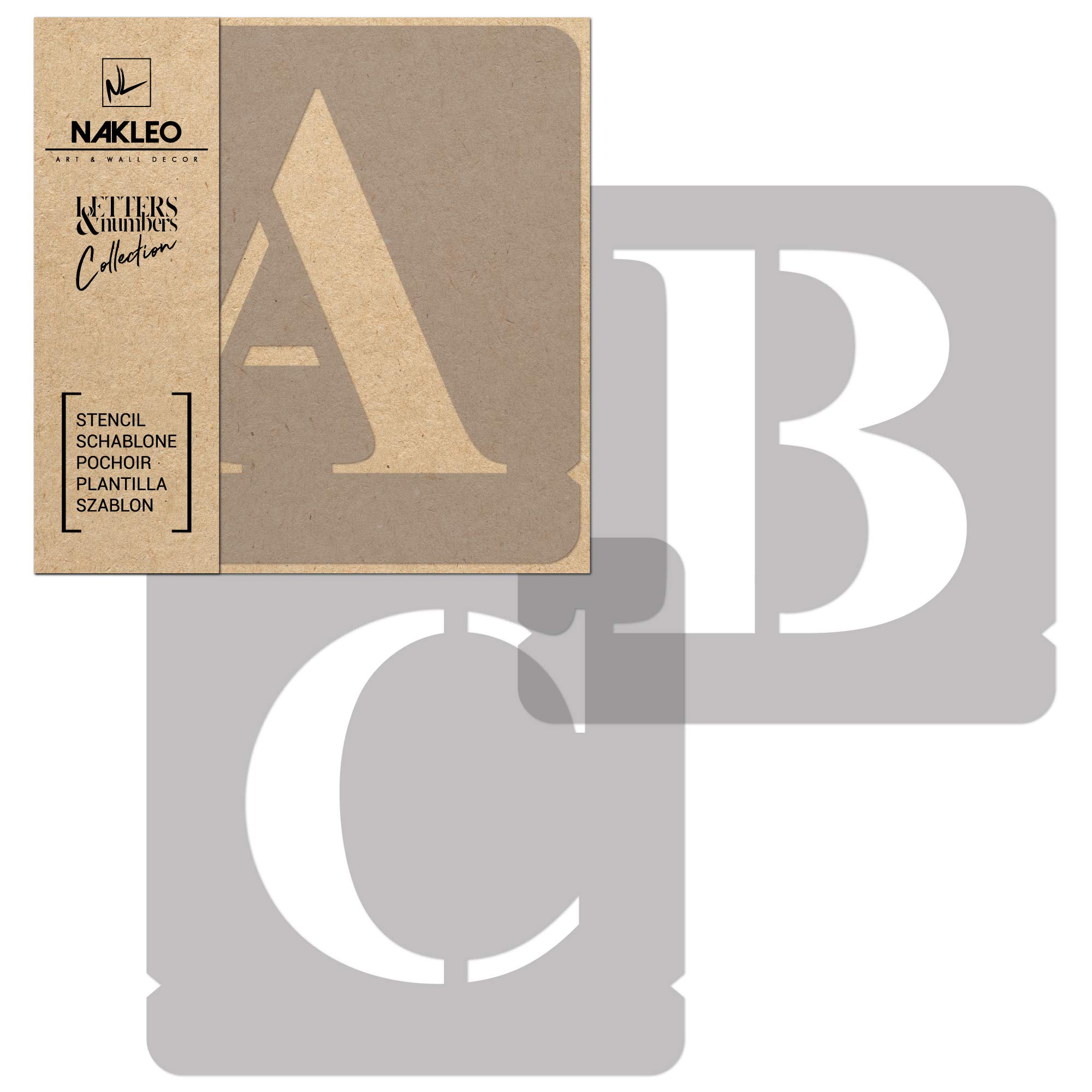 NAKLEO Stencil Alfabeto per Pittura 42 Pezzi Set, 14cm Lettere e Numeri Times Roman Carattere Maiuscola, Stampini Plastica e Riutilizzabile, Fai da te Modello Artigianato, Pareti Muro Legno Tessuto