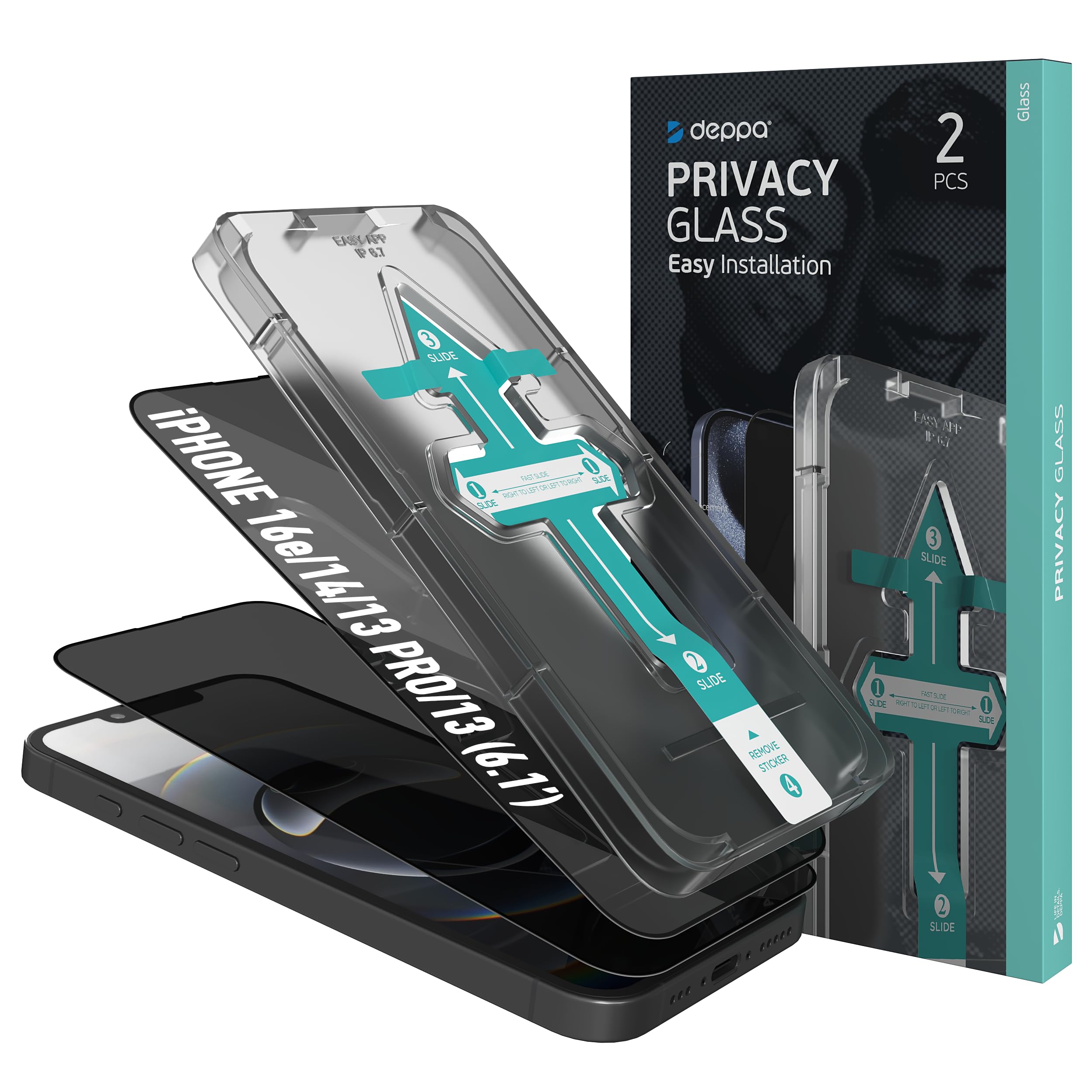 Deppa Vetro Temperato Privacy per iPhone 16e/14/13/13 Pro [2 Pezzi] | Velz