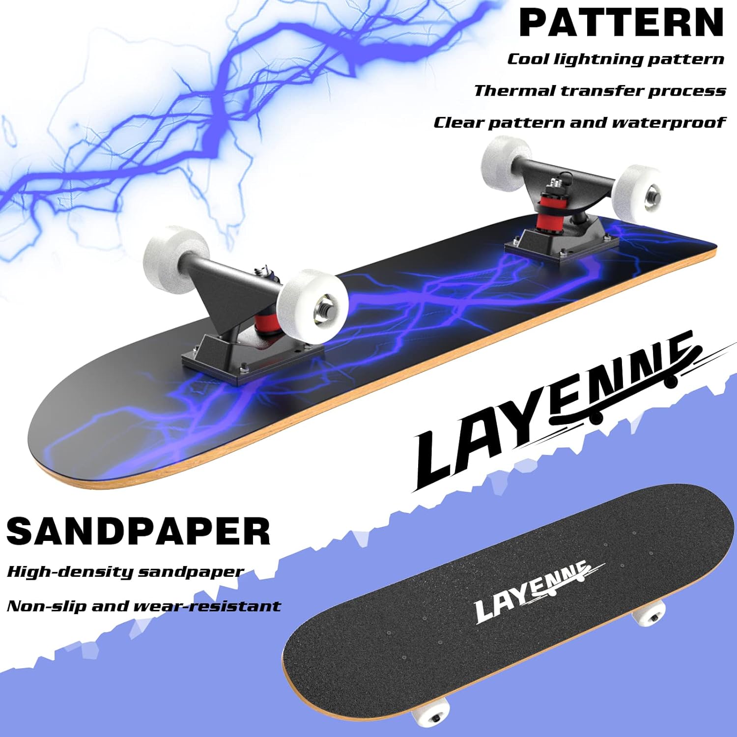 Layenne Skateboard Completo Professionale 31x8" - immagine 5