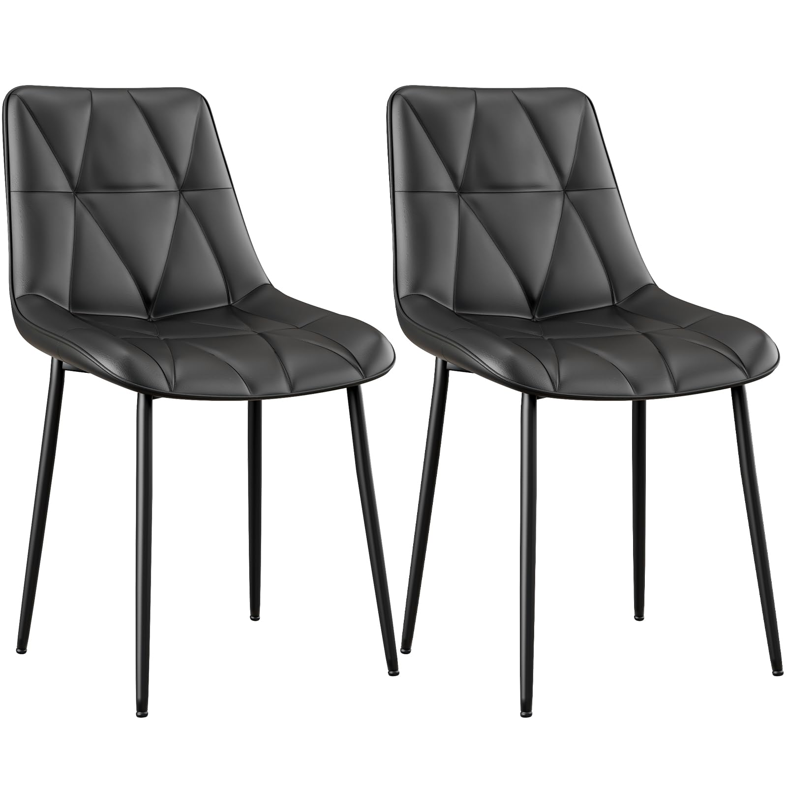 2 Sedie da Pranzo in Poliuretano, Gambe in Metallo, Nero