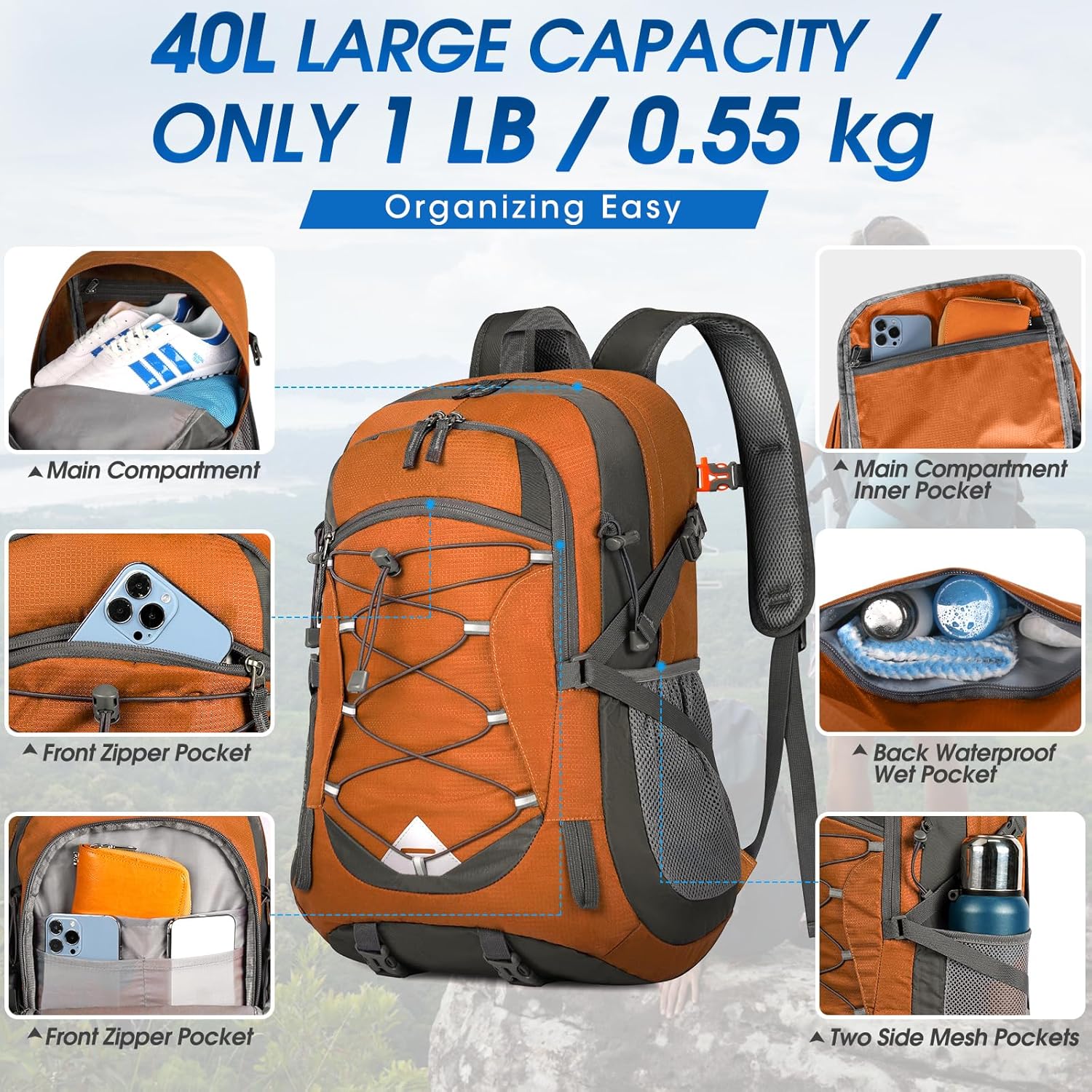 IGOLUMON Zaino Trekking 40 Litri, Pieghevole Impermeabile - immagine 2