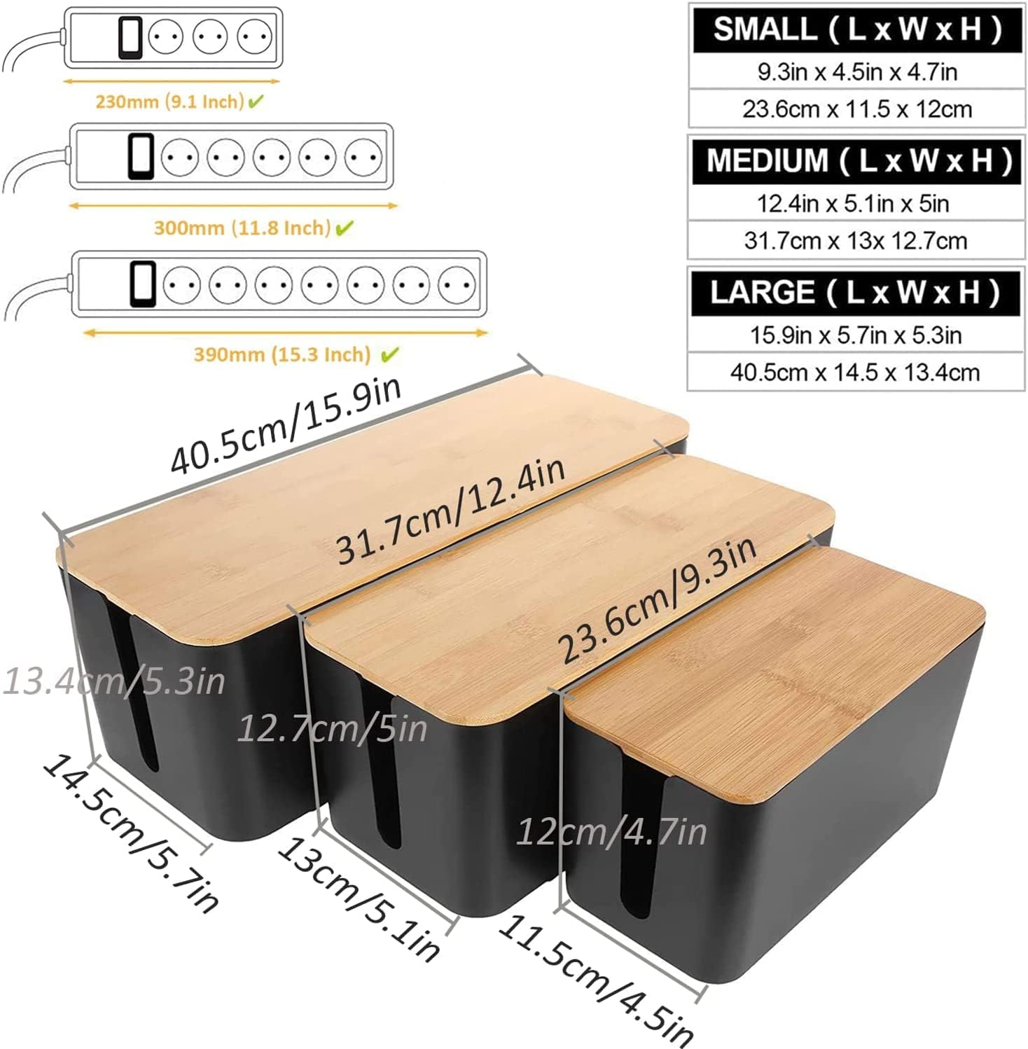 Senenqu Set 3 Scatole Porta Cavi Nere - immagine 2