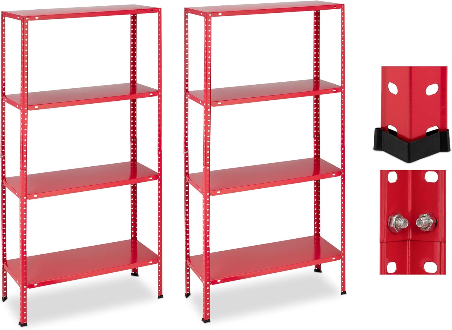 Relaxdays Scaffali in Acciaio, Set da 2, Rosso - immagine 1