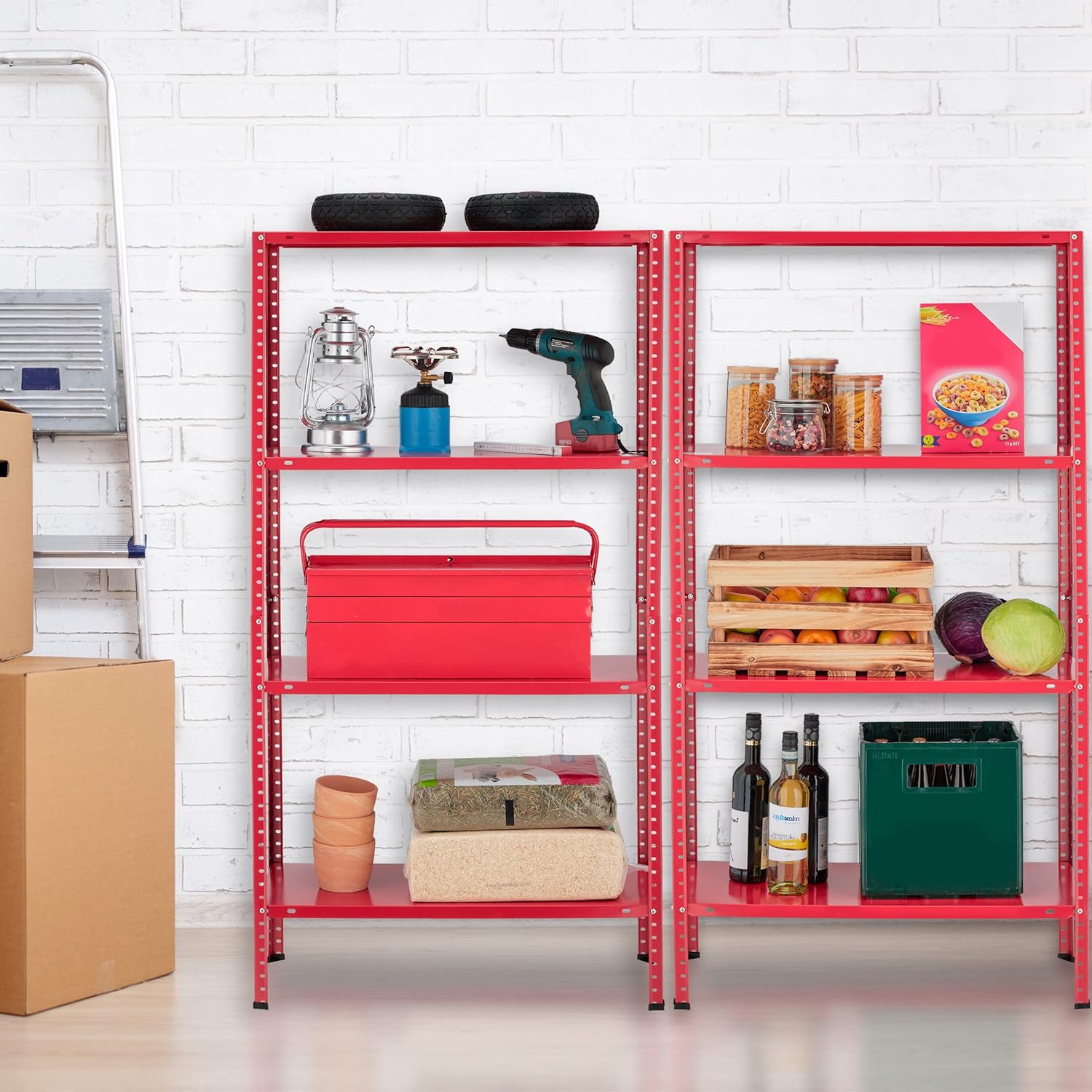 Relaxdays Scaffali in Acciaio, Set da 2, Rosso - immagine 2