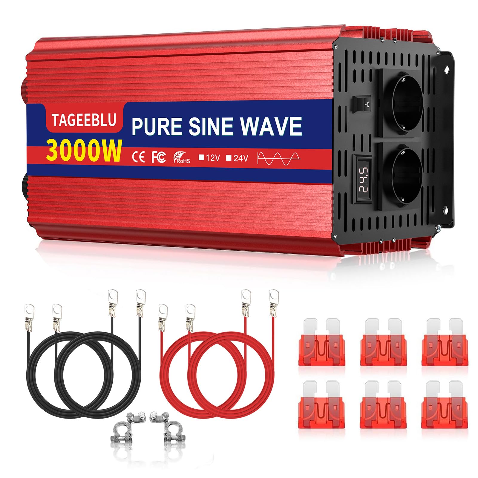 TAGEEBLU 3000w inverter 24v 220v Onda Pura con Display LCD & EU Presa