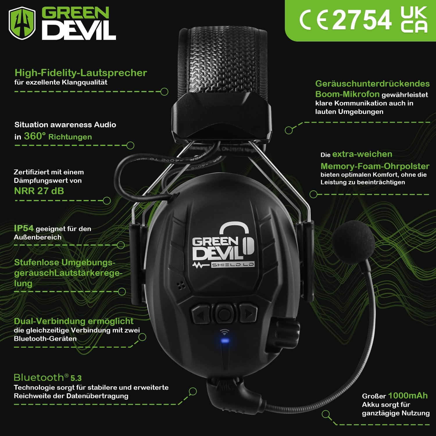 GREEN DEVIL Shield LD - Cuffie Protezione Udito - immagine 4