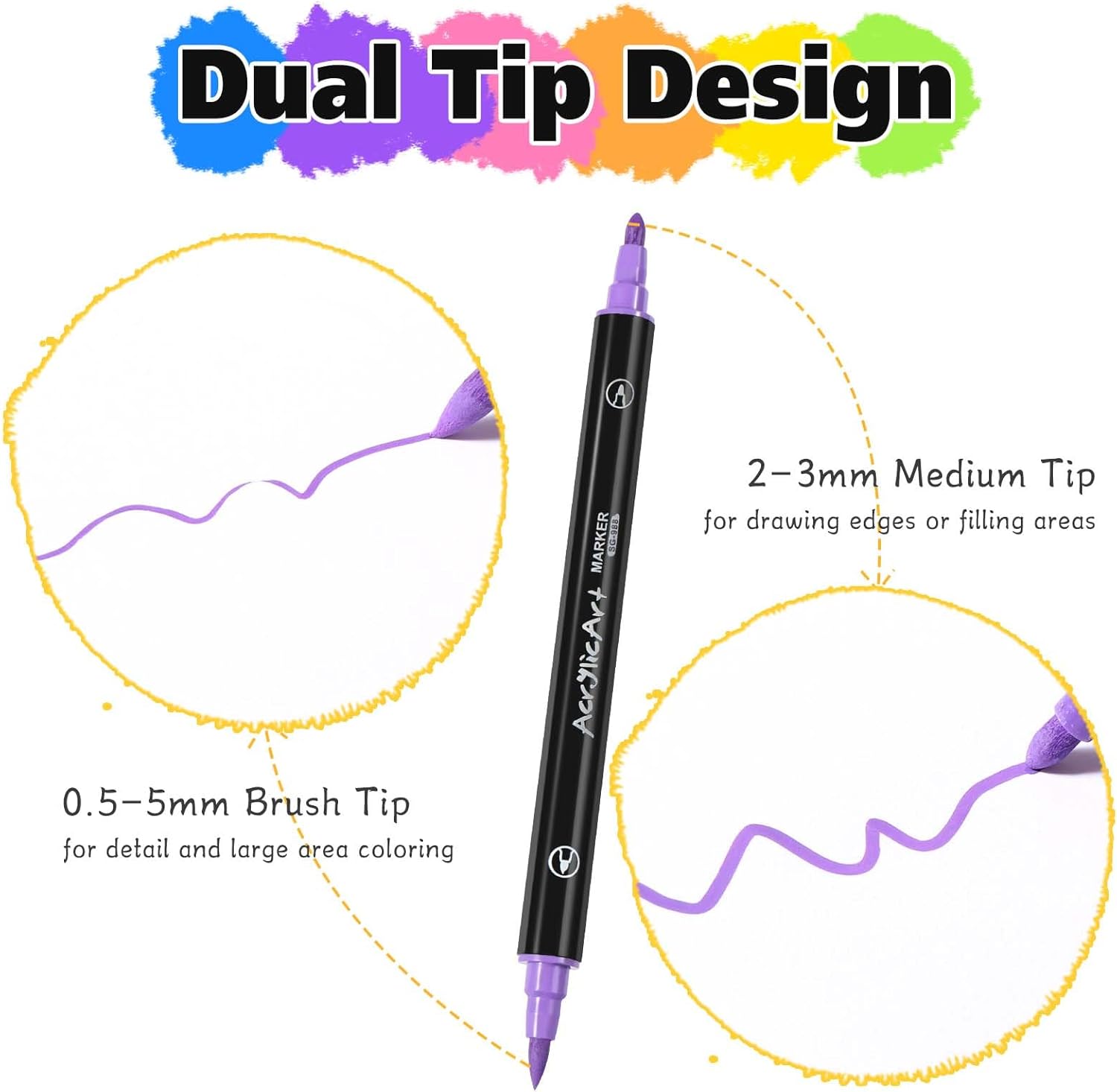 Diboniur 24 Colori Pennarelli Acrilici Doppia Punta - immagine 3