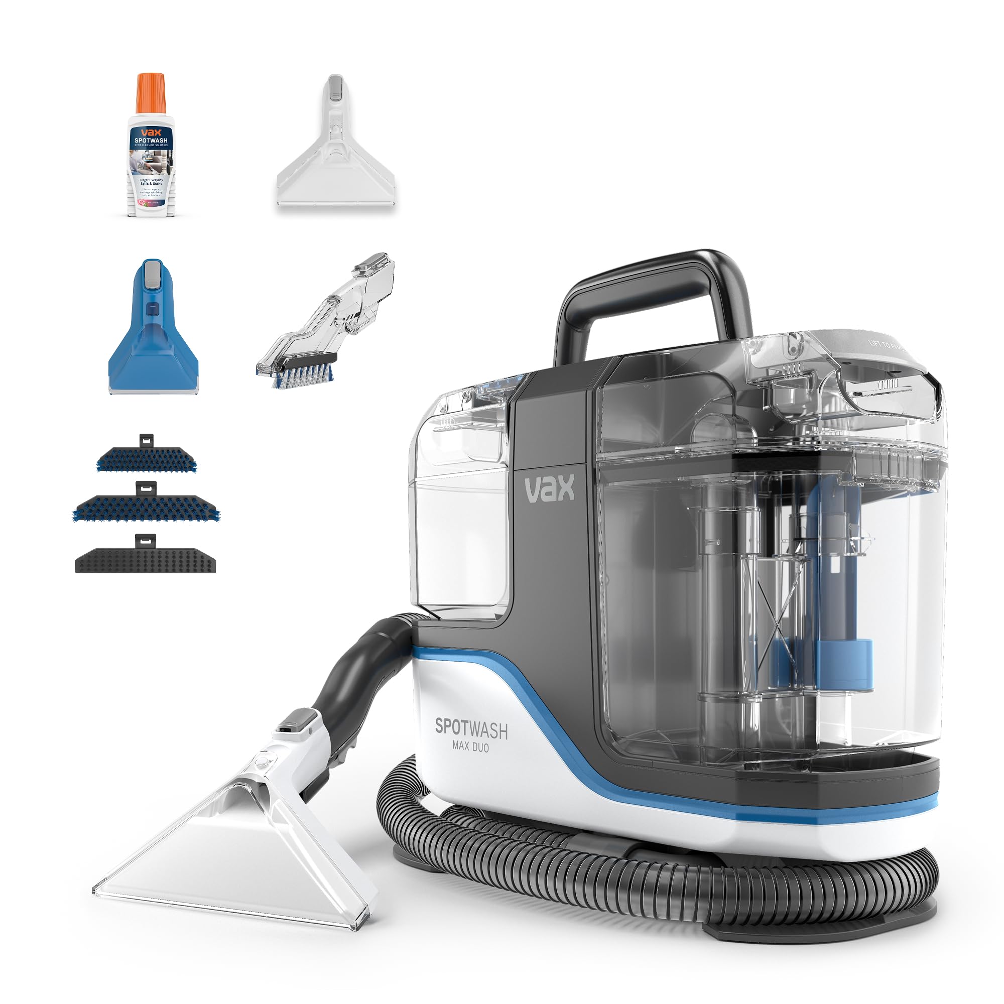 Vax SpotWash Max Duo Spot Cleaner, smacchiatore per tappeti e tappezzeria con tecnologia SpinScrub, serbatoio XL, pulizia profonda per macchie, divani, pavimenti duri e auto