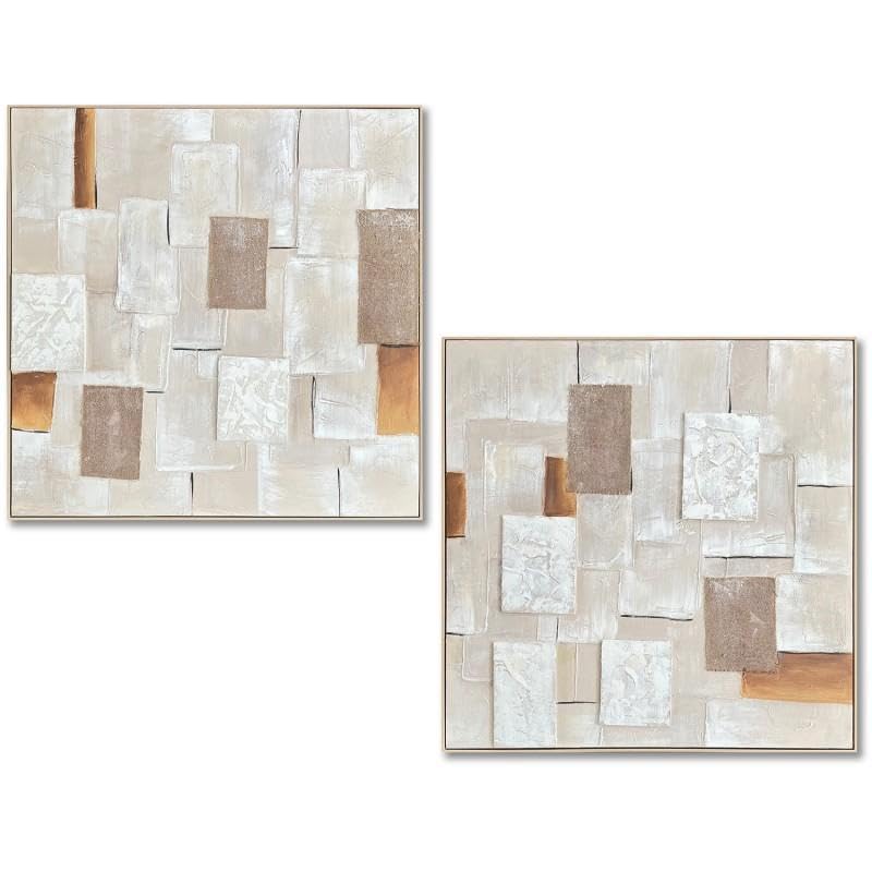 DRW Quadro su Tela Astratta con Cornice Legno Naturale