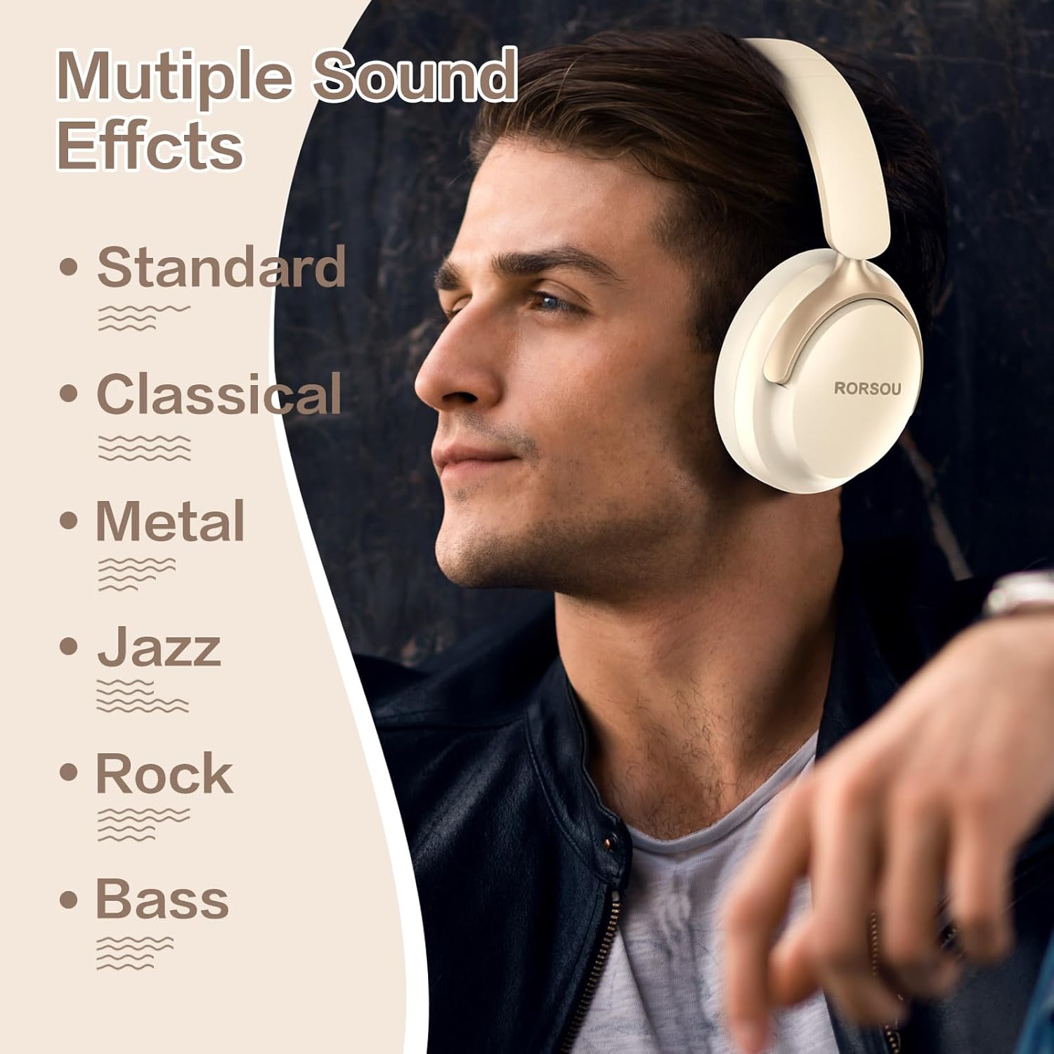 Rorsou B8 Cuffie Bluetooth On-Ear 50h, Beige Bianco - immagine 4