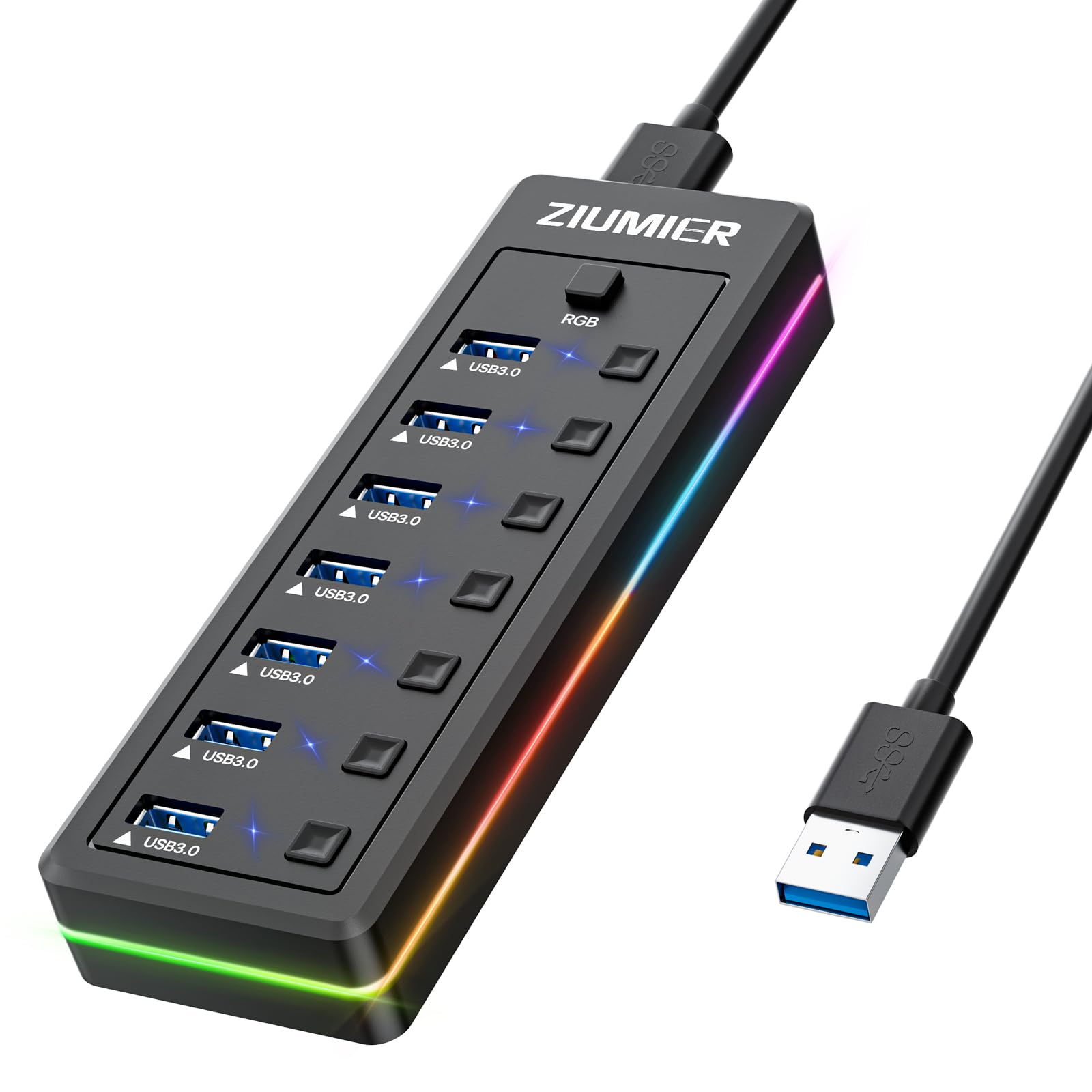 Hub USB a 7 porte, hub USB 3.0 con striscia LED RGB, porte di ...