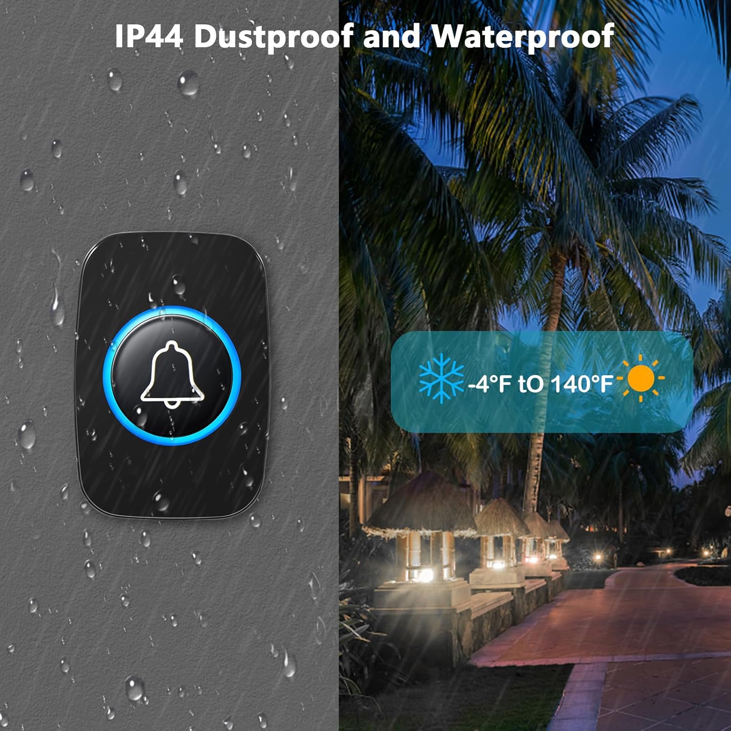 Blendura Campanello Senza Fili da Esterno IP55, Nero - immagine 2