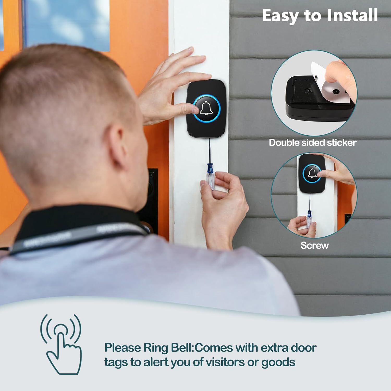 Blendura Campanello Senza Fili da Esterno IP55, Nero - immagine 4