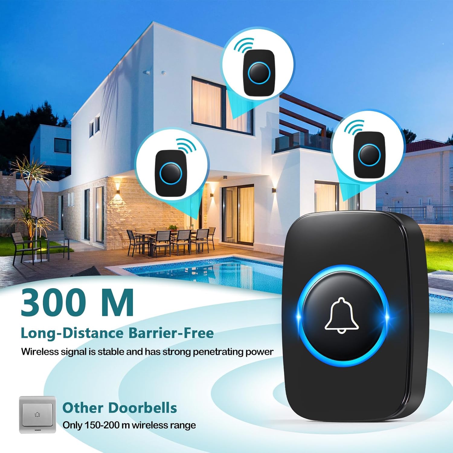 Blendura Campanello Senza Fili da Esterno IP55, Nero - immagine 5