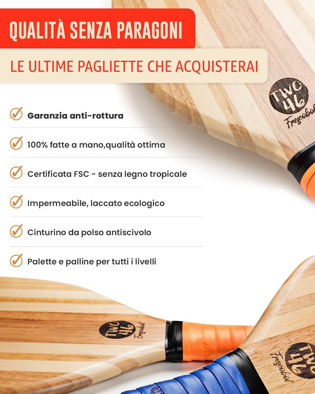 Two46 Set Racchettoni da Spiaggia Premium Frescobol - immagine 3