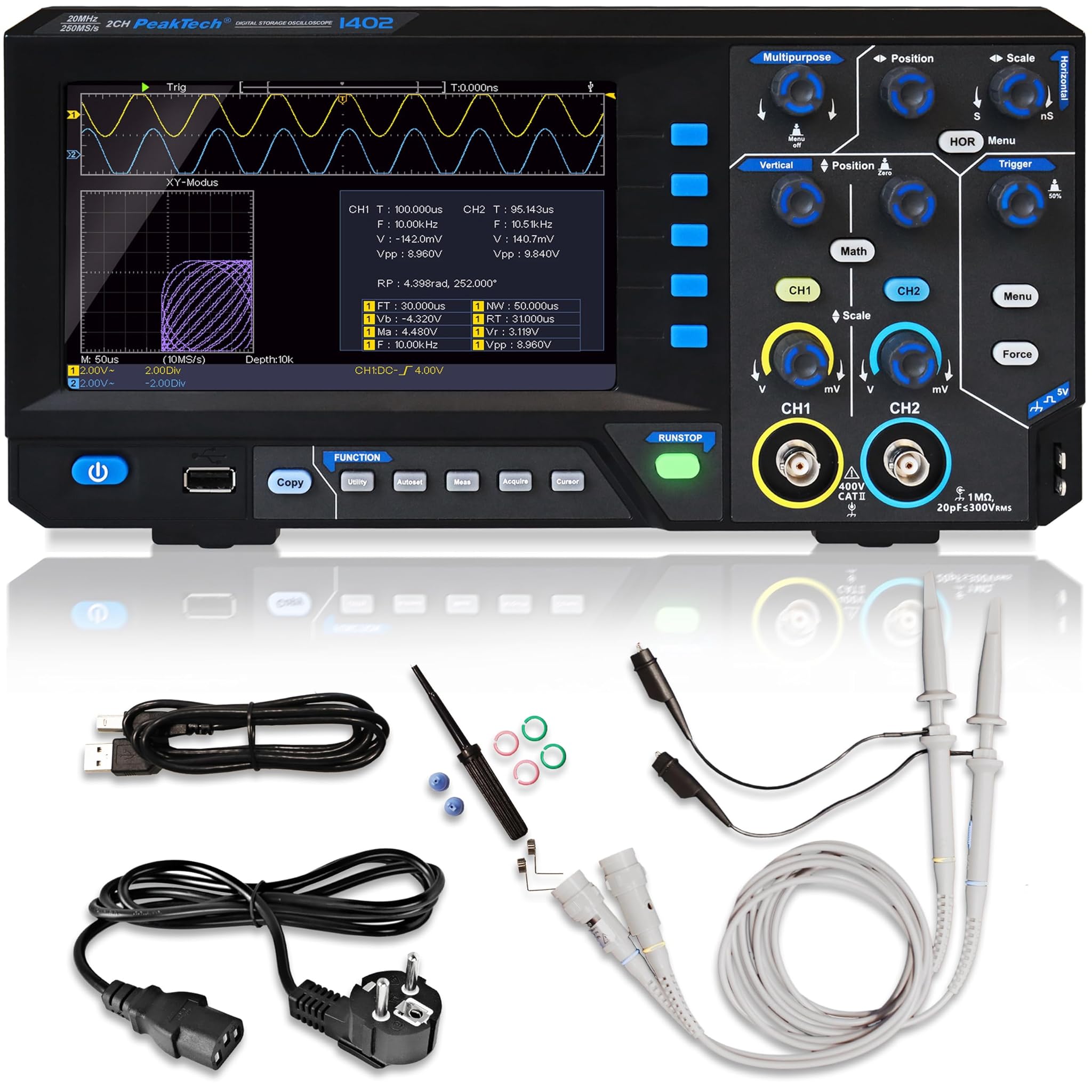 PeakTech 1402 - Oscilloscopio Digitale 2 Canali 20 MHz