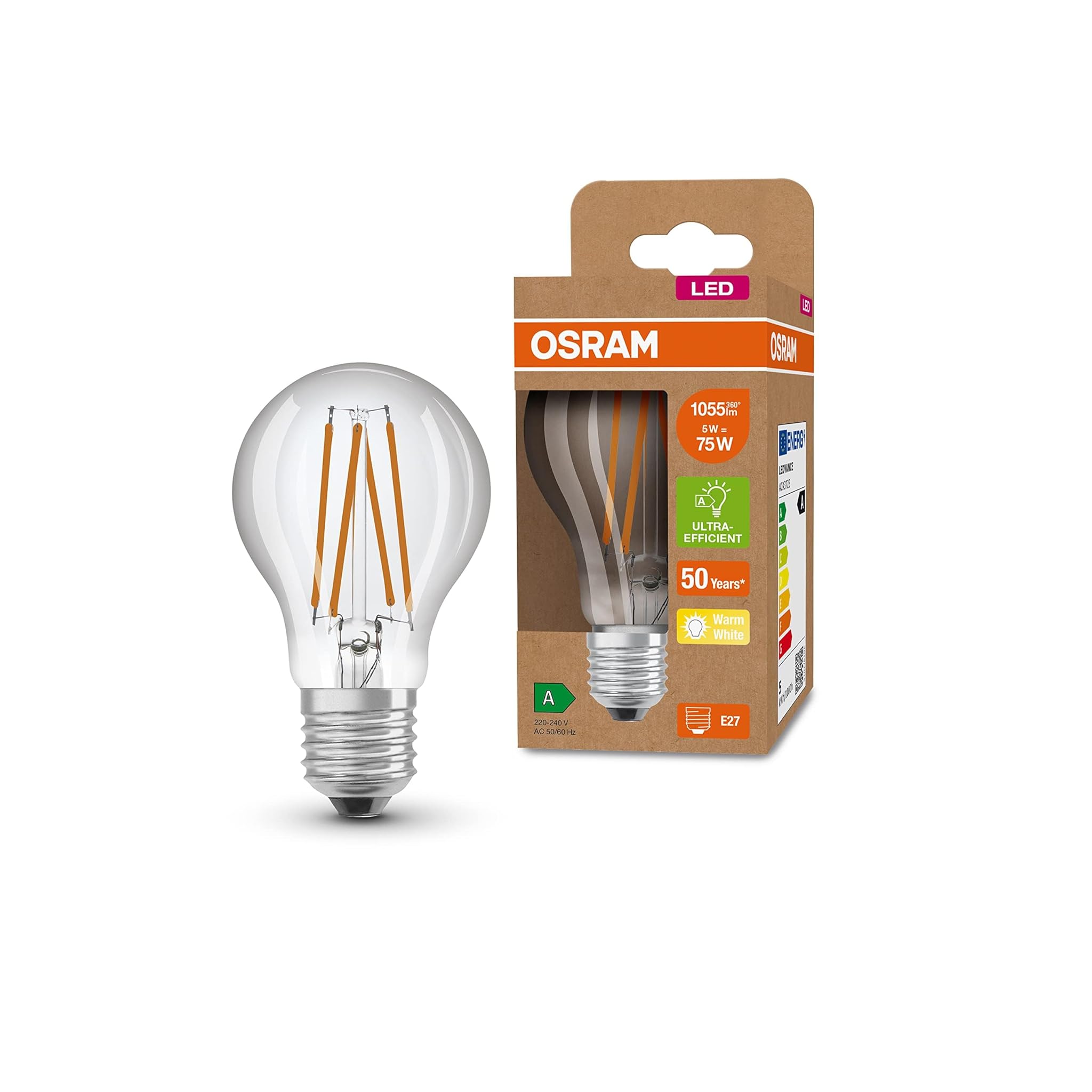 OSRAM LED E27 Bianco Caldo 5W (sost. 75W) 6 Pezzi