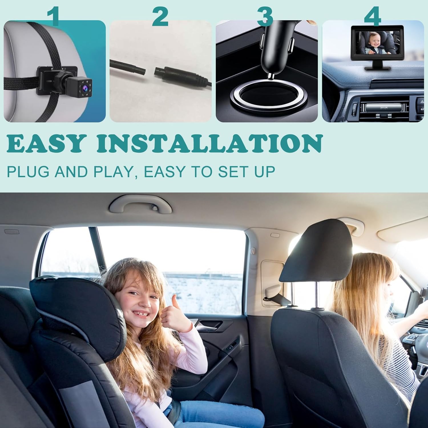 Obest Telecamera Auto Specchio per Bambini 1080P - immagine 6