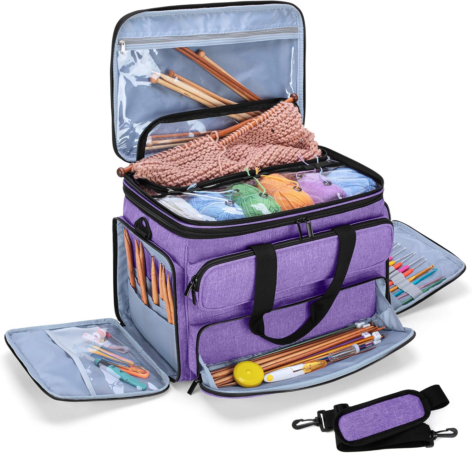 Yarwo Borsa per Lavoro a Maglia e Uncinetto, Viola - immagine 1