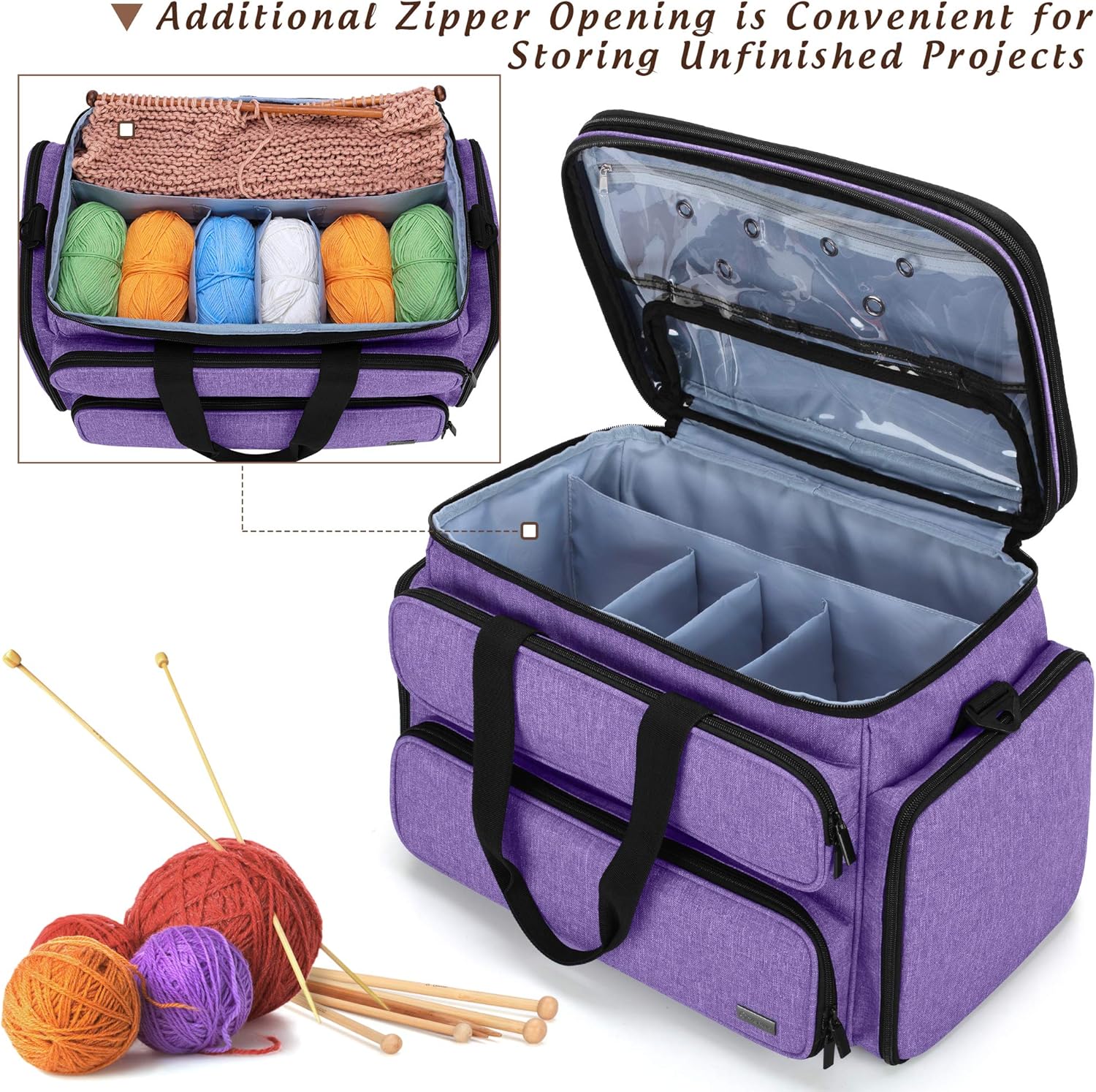 Yarwo Borsa per Lavoro a Maglia e Uncinetto, Viola - immagine 2