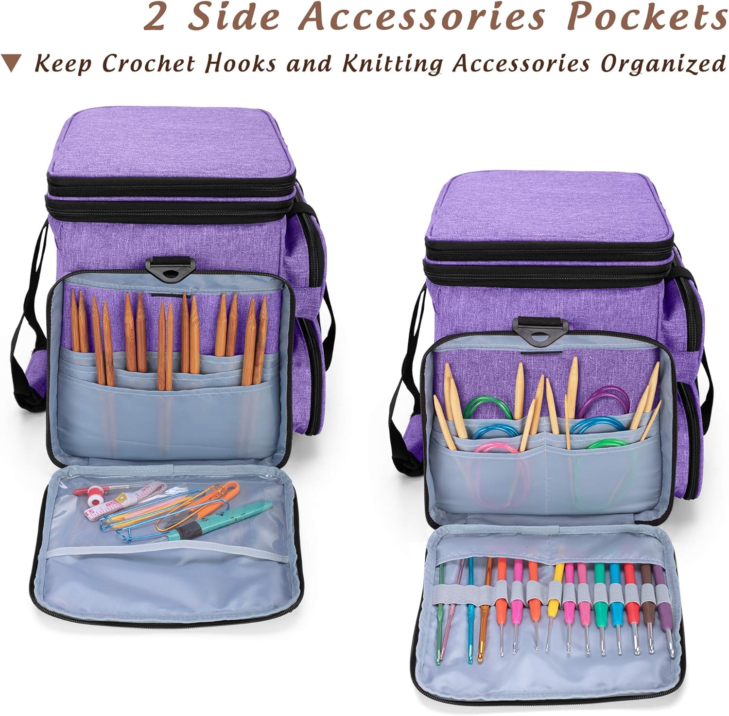 Yarwo Borsa per Lavoro a Maglia e Uncinetto, Viola - immagine 3