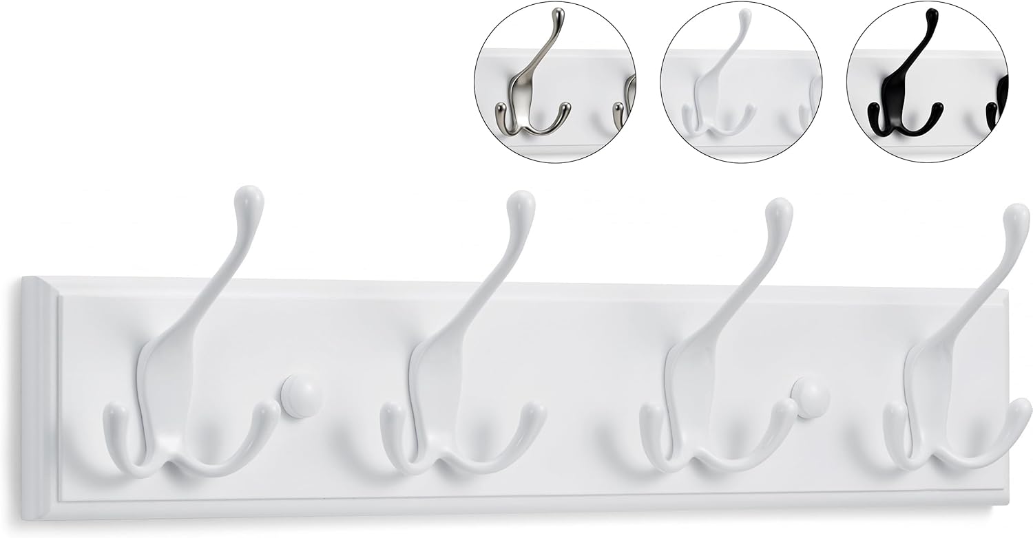 Larhn Appendiabiti da Parete Bianco 4 Ganci Tripli - immagine 1