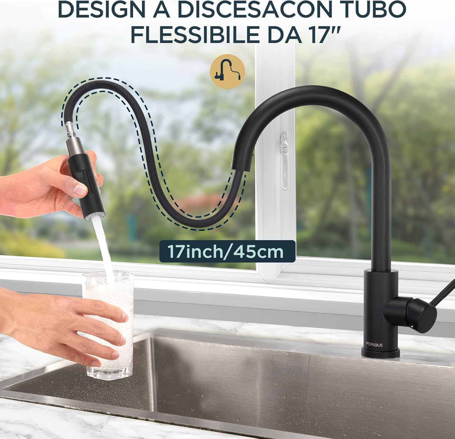 Forious Rubinetto Cucina Nero con Doccetta Estraibile - immagine 2