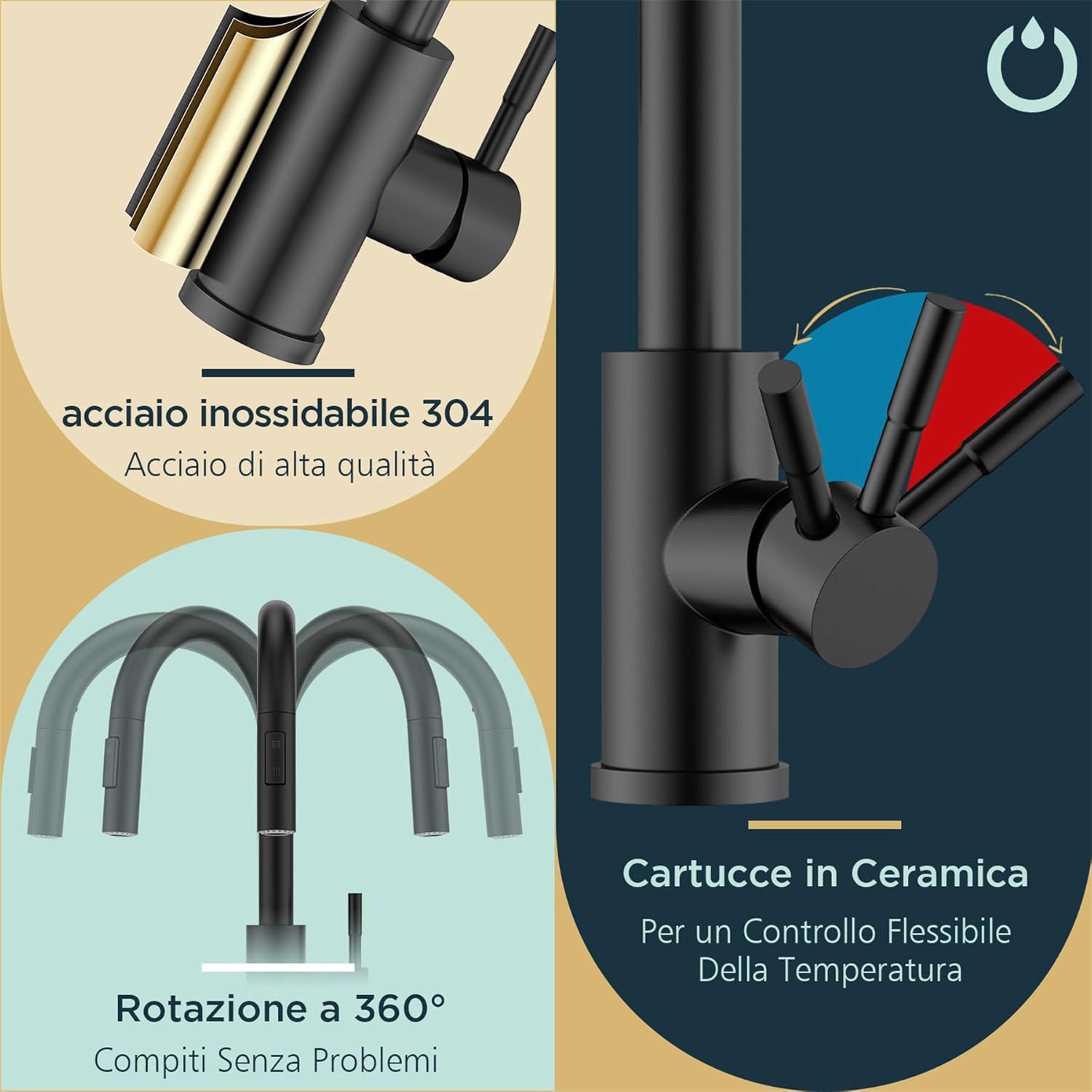 Forious Rubinetto Cucina Nero con Doccetta Estraibile - immagine 7