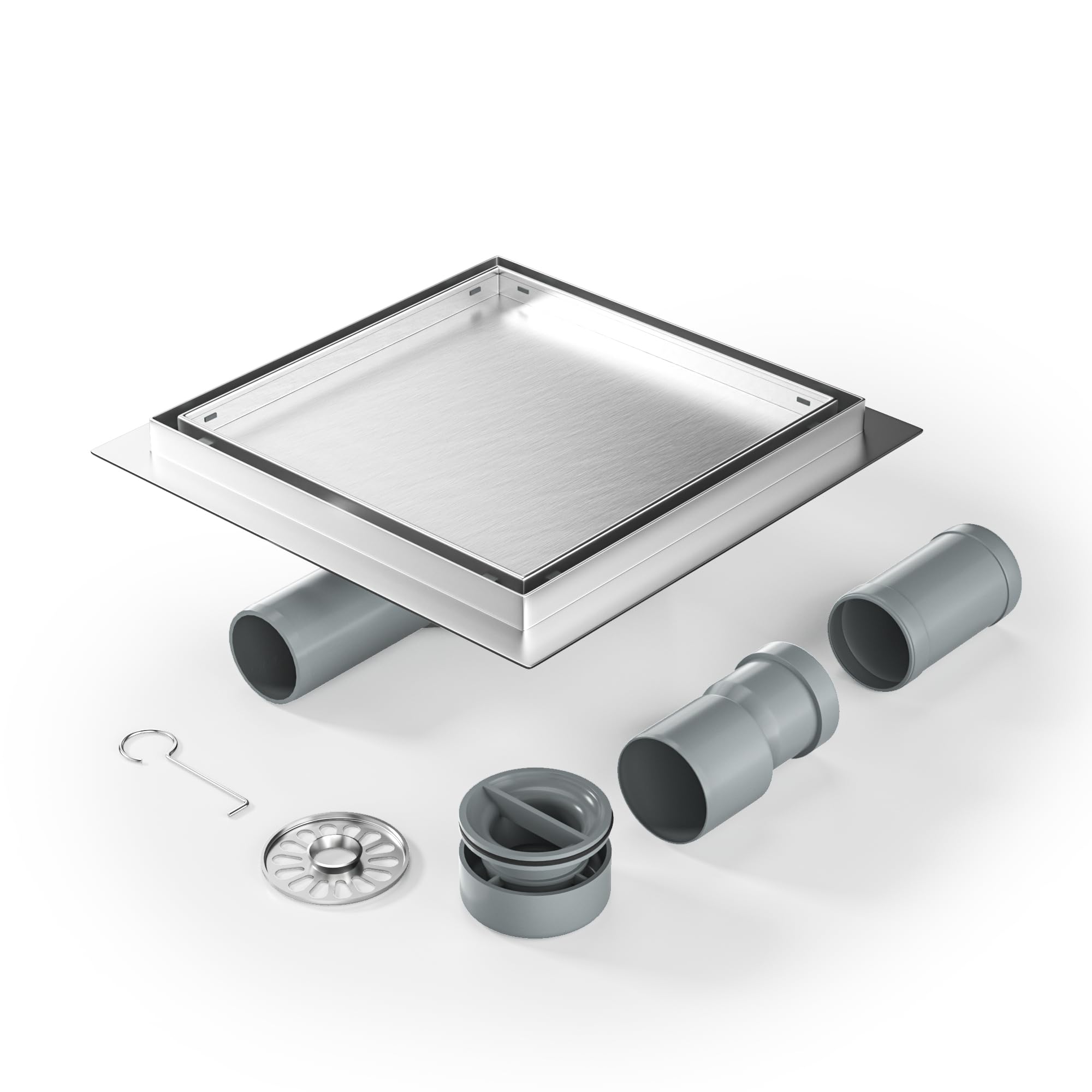 Bernkot Canalina Doccia Quadrata 20x20 cm, Acciaio Inox