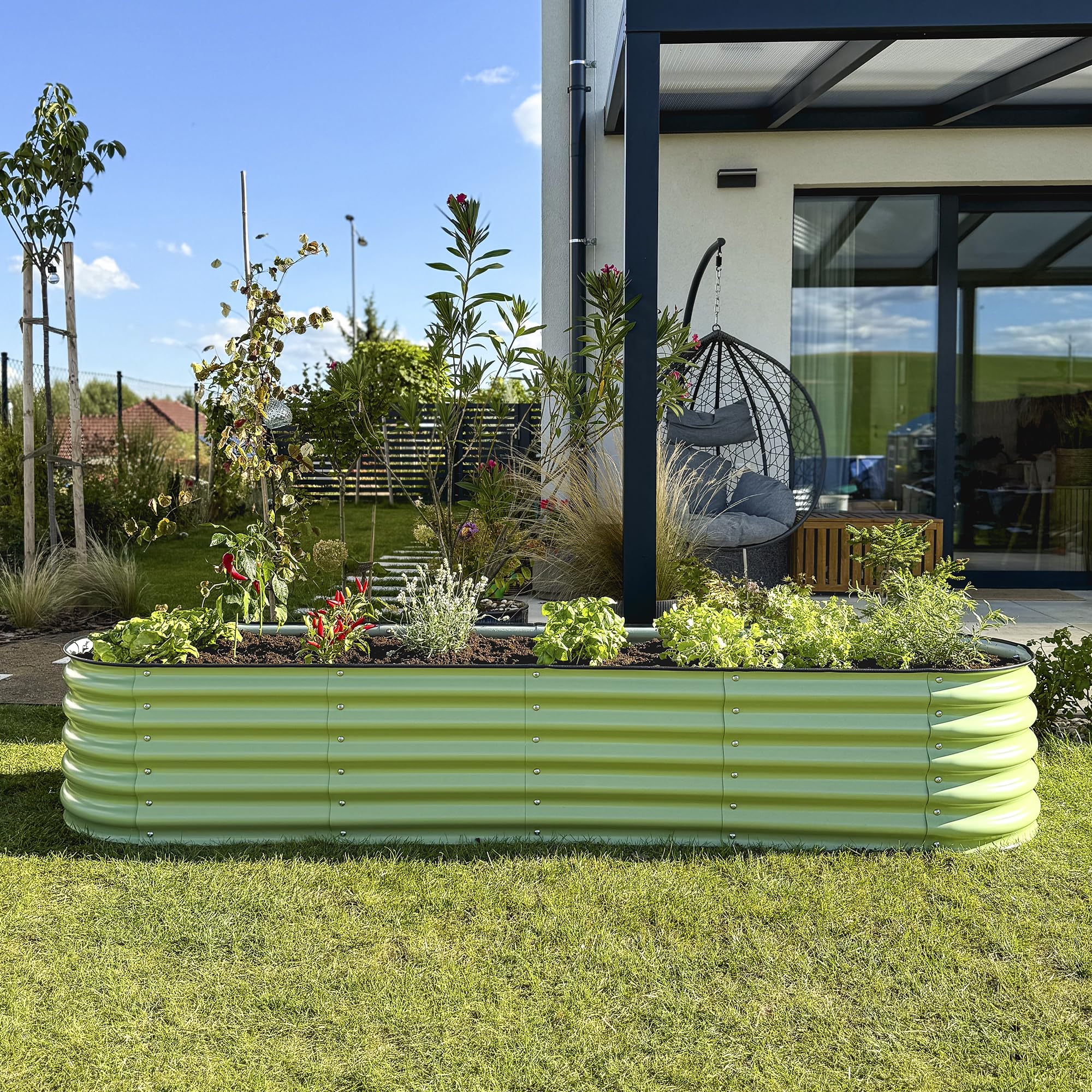 Aiuola Rialzata in Metallo 240x60x43cm, Verde Salvia