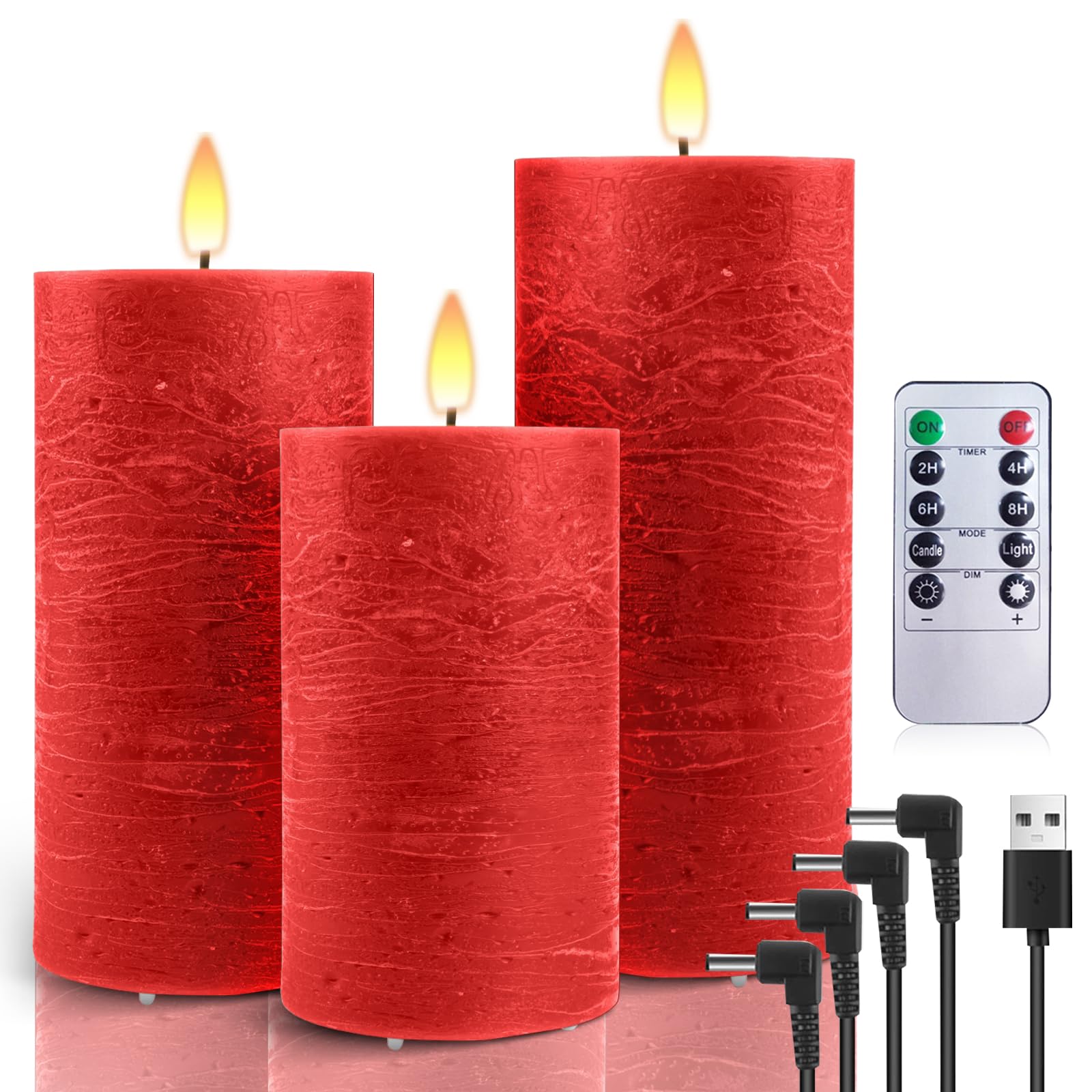 Candele LED Ricaricabili USB 3 Pezzi, Rosso