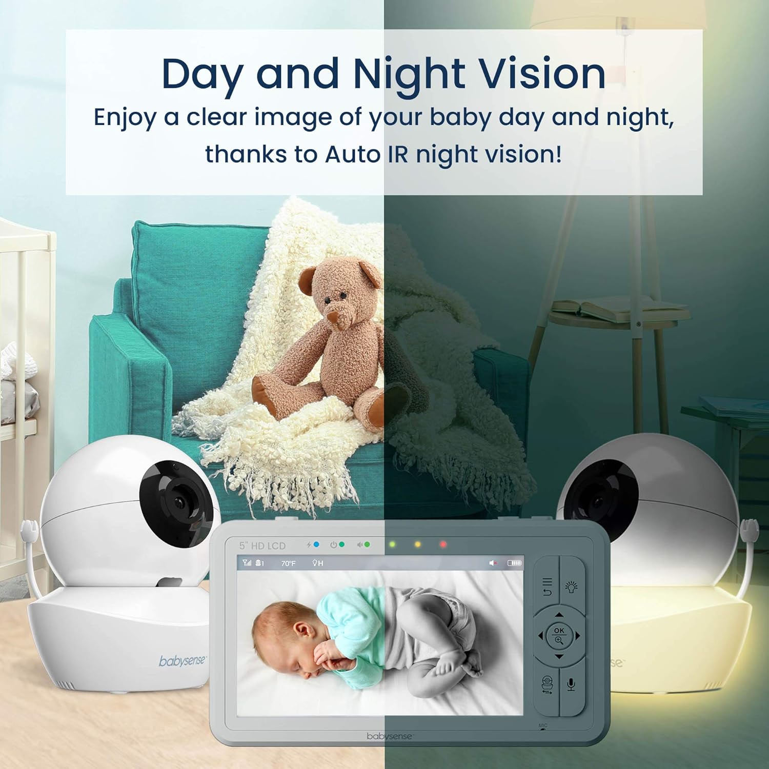 Babysense Baby Monitor Video HD 5" con Schermo Split - immagine 3