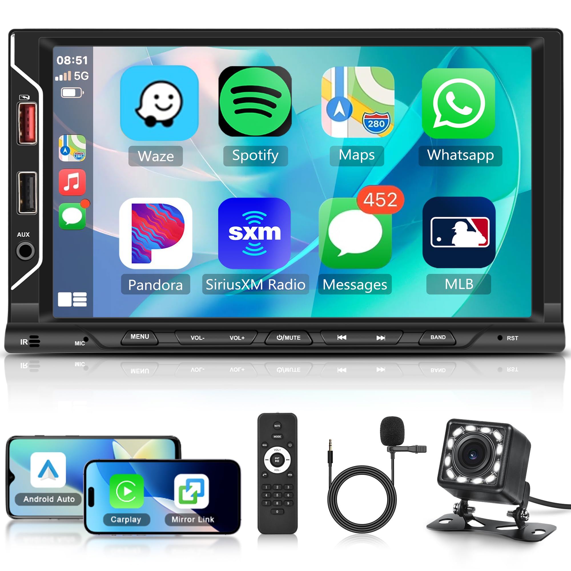 Rimoody Autoradio 2 Din con Wireless Carplay Android Auto