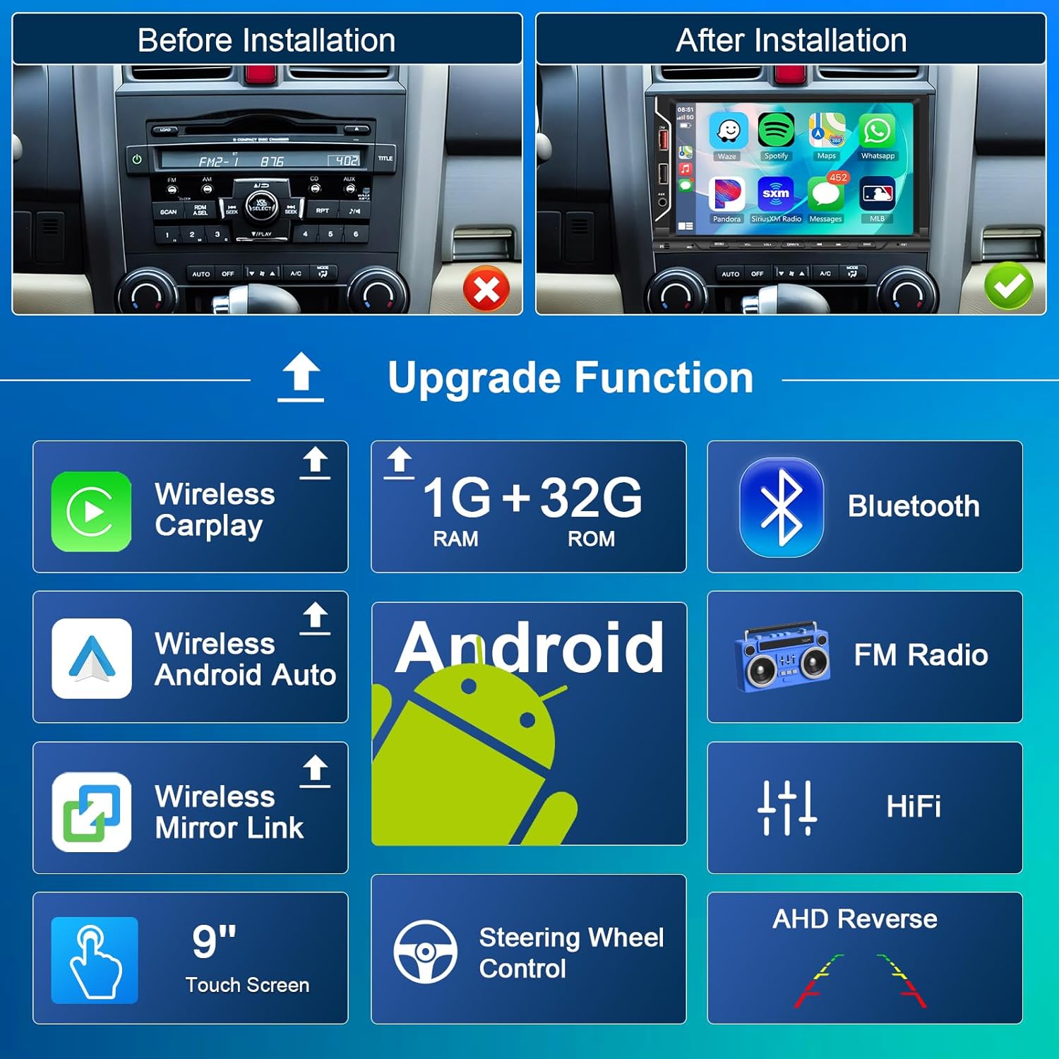 Rimoody Autoradio 2 Din con Wireless Carplay Android Auto - immagine 2