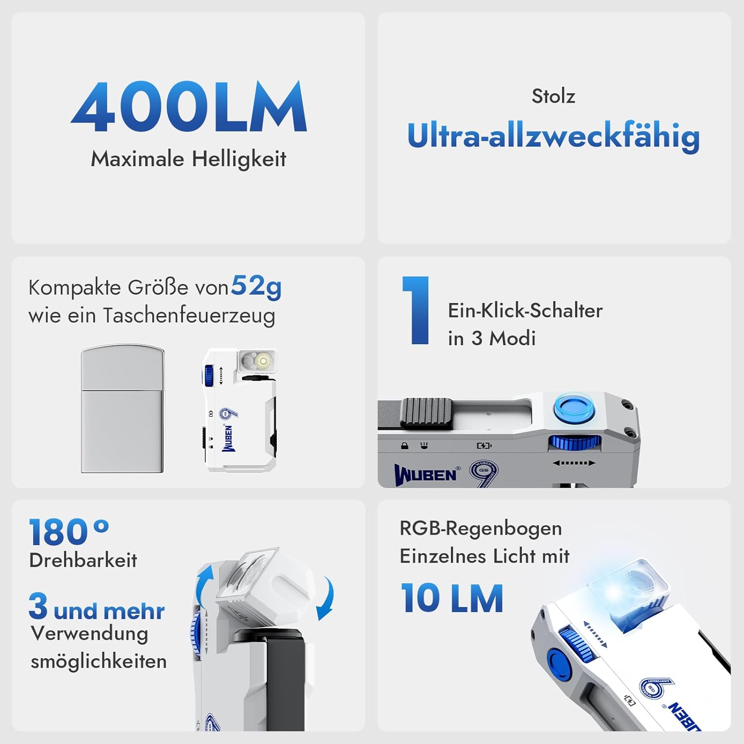 WUBEN G5 Mini Torcia LED Portachiavi 400 Lumen - immagine 2