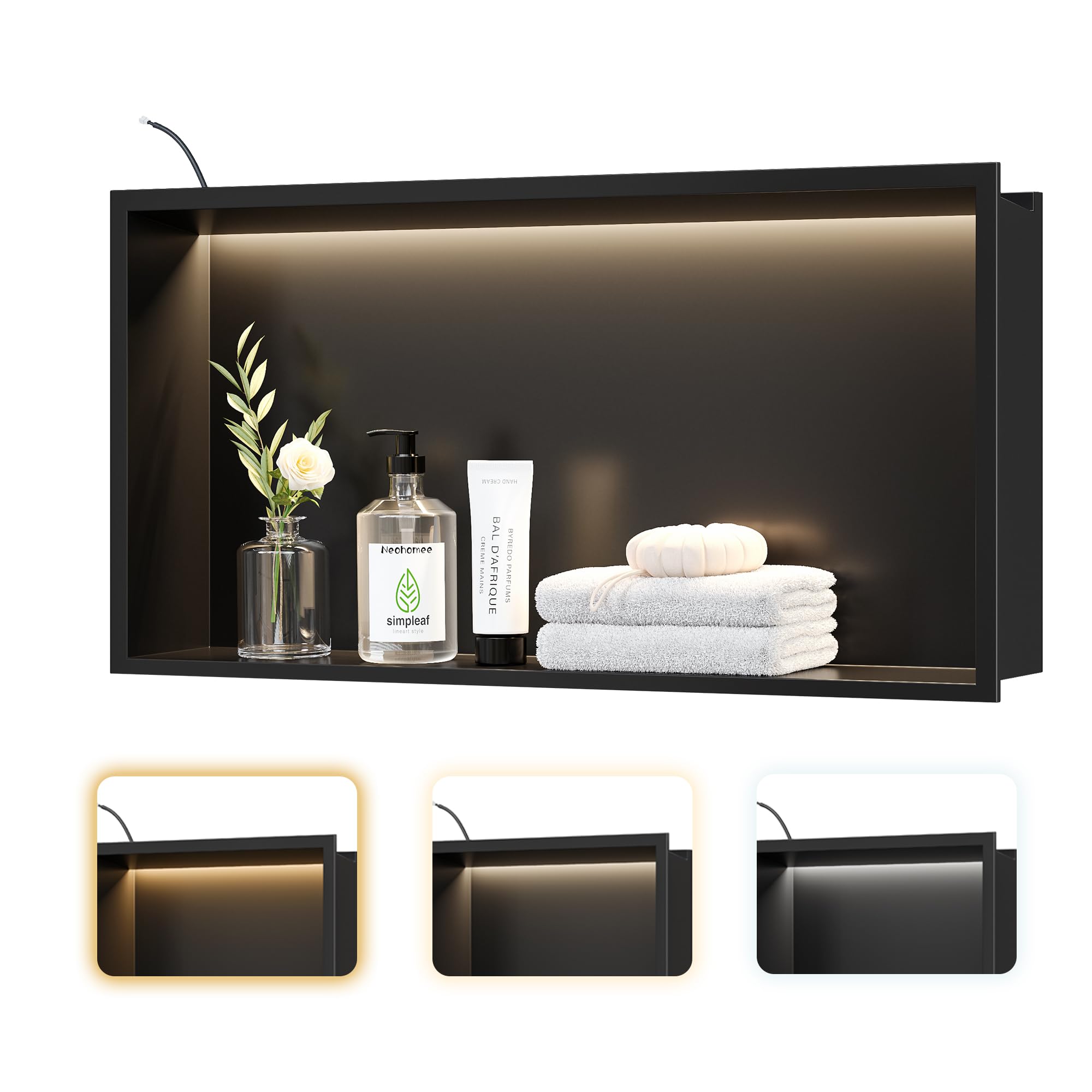 Neohomee Nicchia Doccia a Parete Inox con LED 60x30 cm