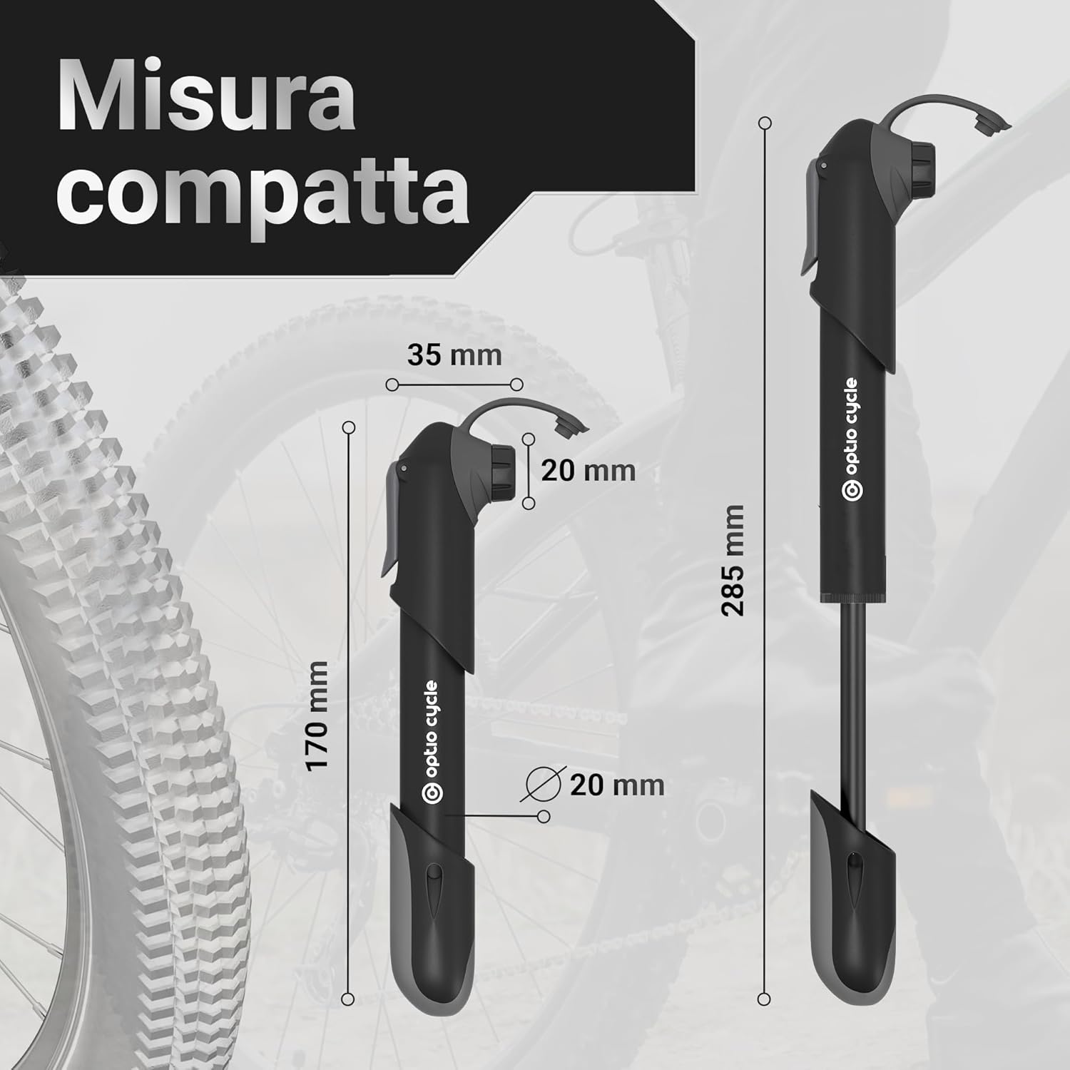 Optio Cycle Mini Pompa Bici Portatile 120 PSI - immagine 3